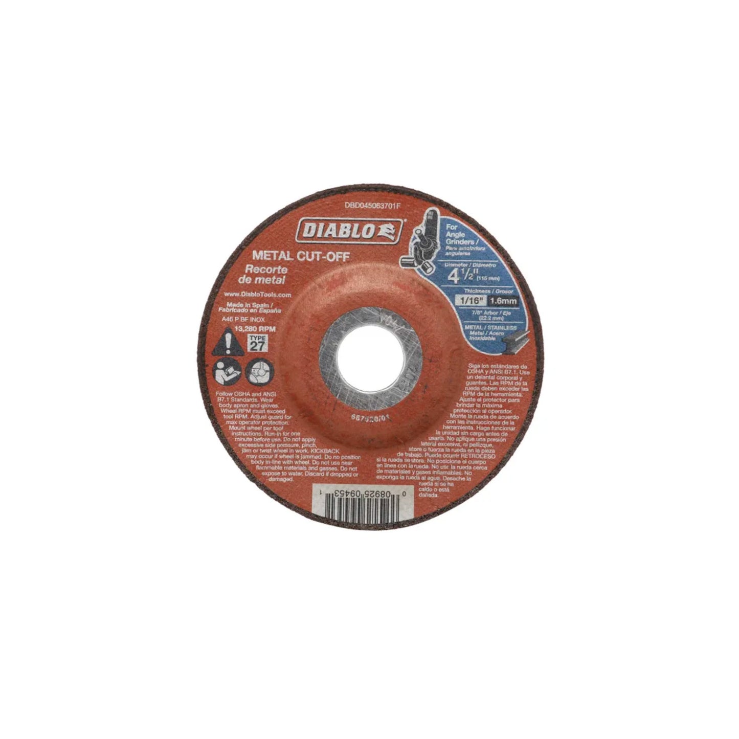 Diablo Metal Cut-Off Disc - 4-1/2 in. x 1/16 in. x 7/8 in.