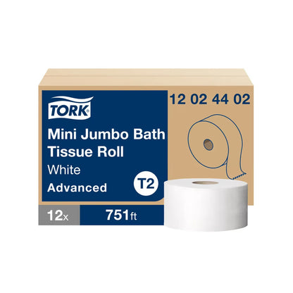 Tork Mini Jumbo Toilet Paper Roll - 3.48 in.  x 751 ft. - 2 Ply - Case of 12 Rolls