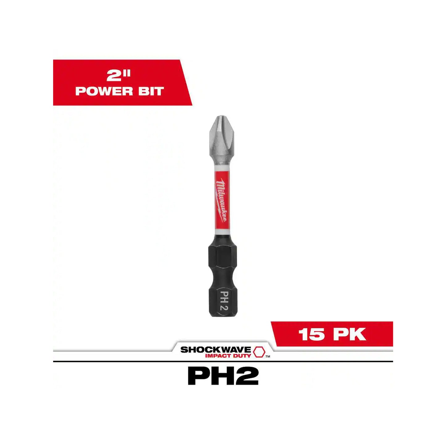 Milwaukee 2 in. Shockwave Impact Duty Phillips #2 Screw Driver Drill Bit (15 Pack)