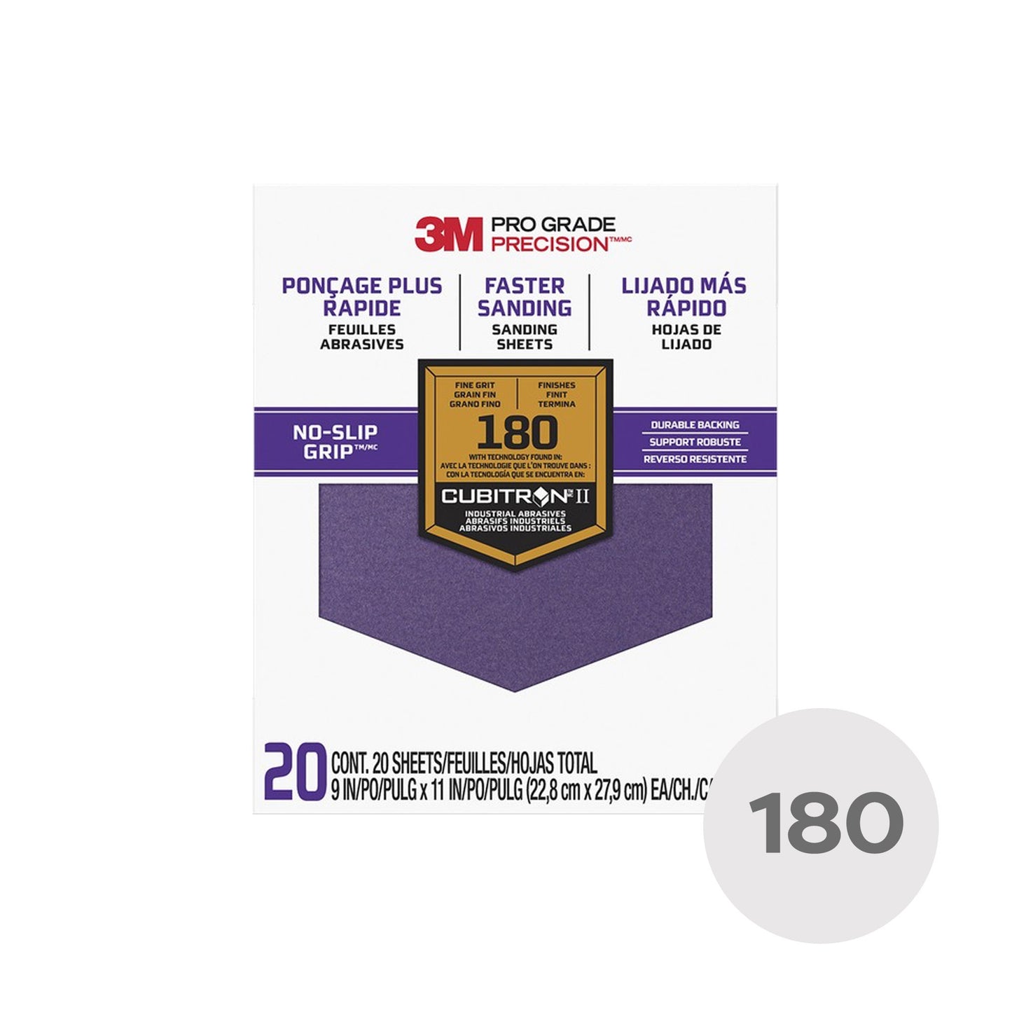 3M Sanding Sheets - 9 in. x 11 in. - Fine 180 Grit - 20 Sheets