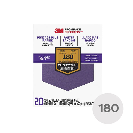 3M Sanding Sheets - 9 in. x 11 in. - Fine 180 Grit - 20 Sheets