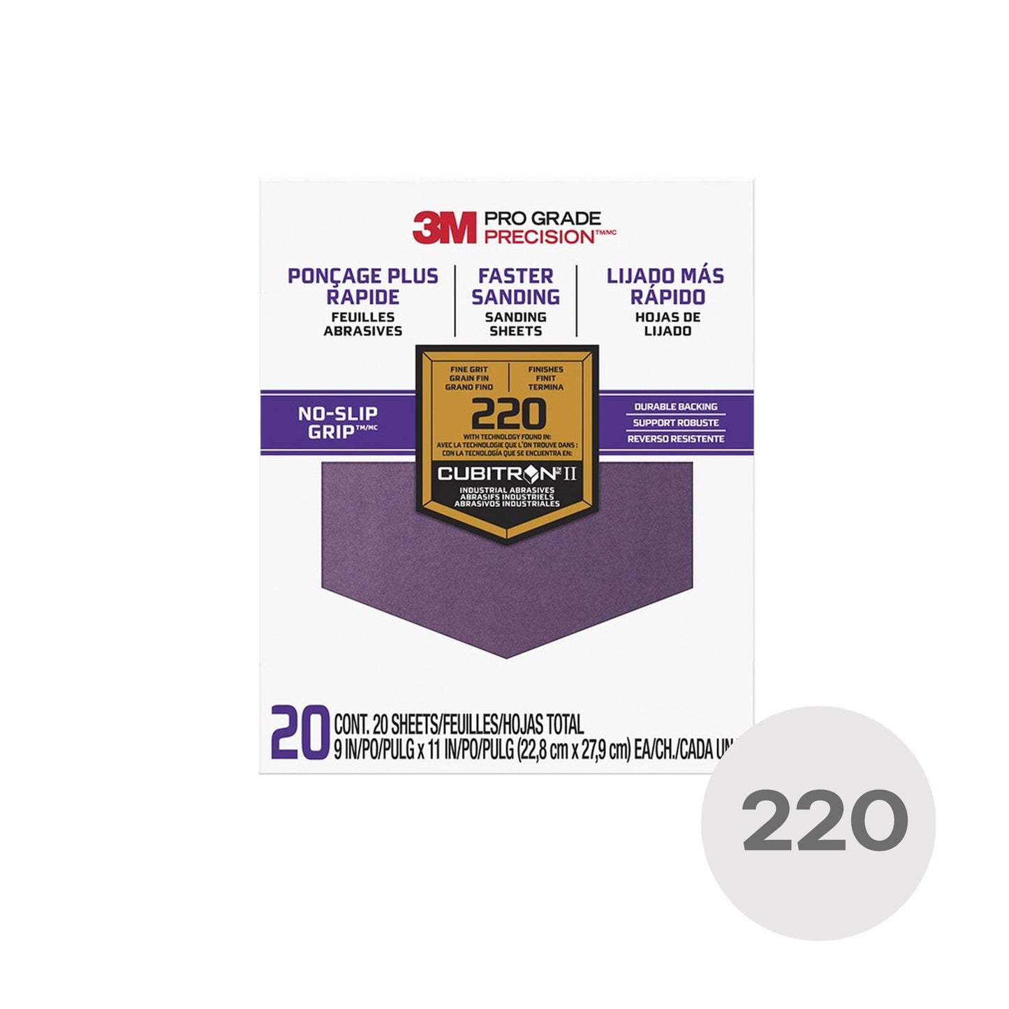 3M Sanding Sheets - 9 in. x 11 in. - Fine 220 Grit - 20 Sheets