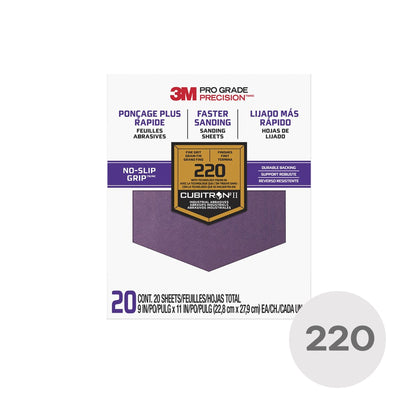3M Sanding Sheets - 9 in. x 11 in. - Fine 220 Grit - 20 Sheets
